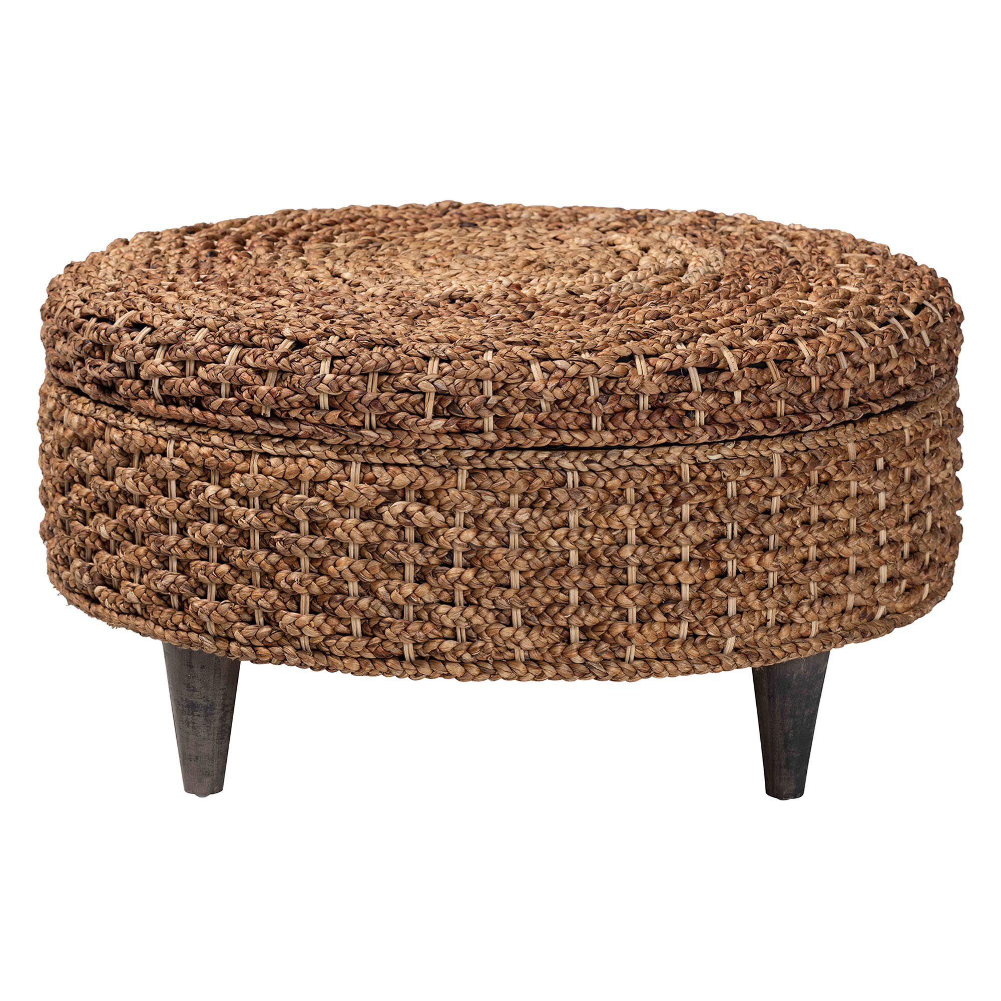 Bailey Handwoven Seagrass Storage Ottoman, Round, NATURAL BROWN, alternate image number 3