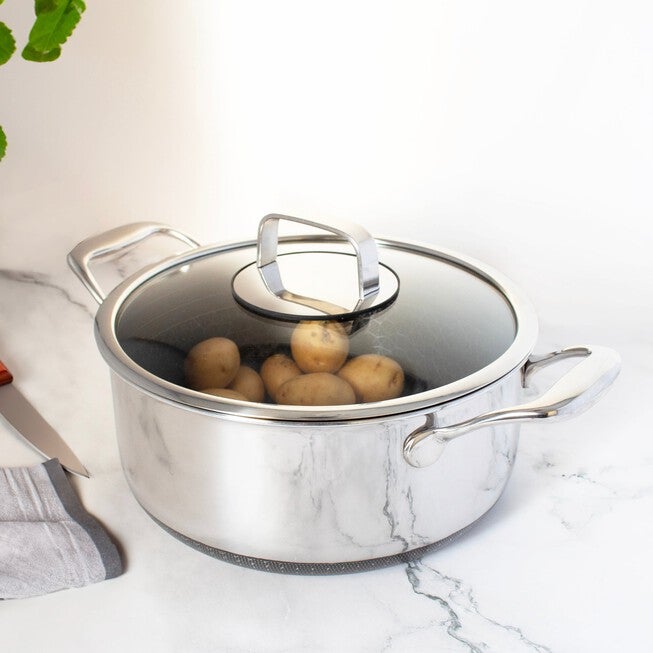LIVWELL DiamondClad™ 6 Quart Hybrid Nonstick Stainless Steel Stock Pot and Lid, Dishwasher Safe, PFOA-free – Silver/Black, SILVER, alternate image number null
