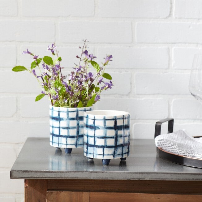 Pot (Set of 2) 4.25 inchesD x 4.5 inchesH Dolomite, BLUE/WHITE, alternate image number null
