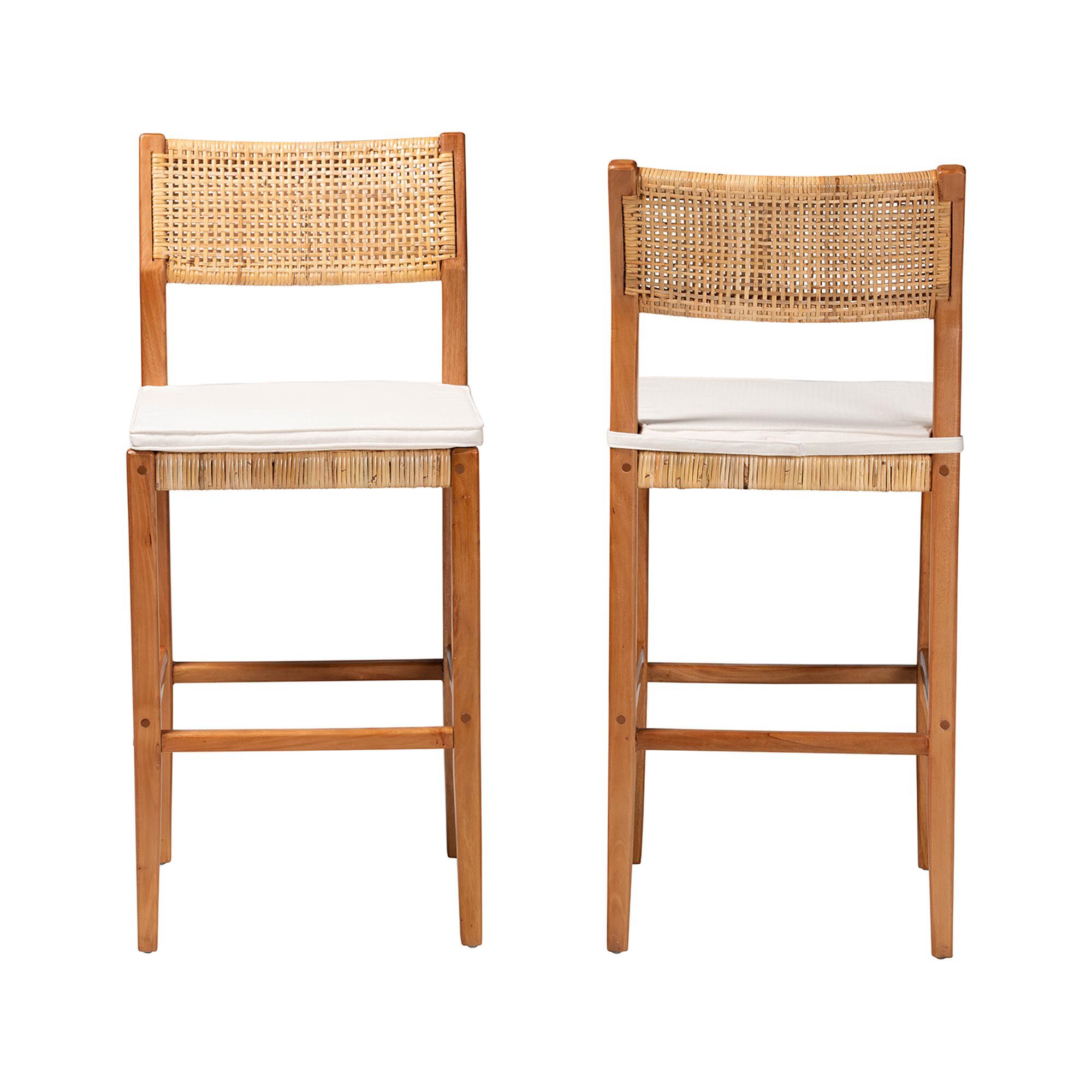 Chatura Natural Rattan and Mahogany Wood 2-Piece Bar Stool Set, HONEY, alternate image number 2