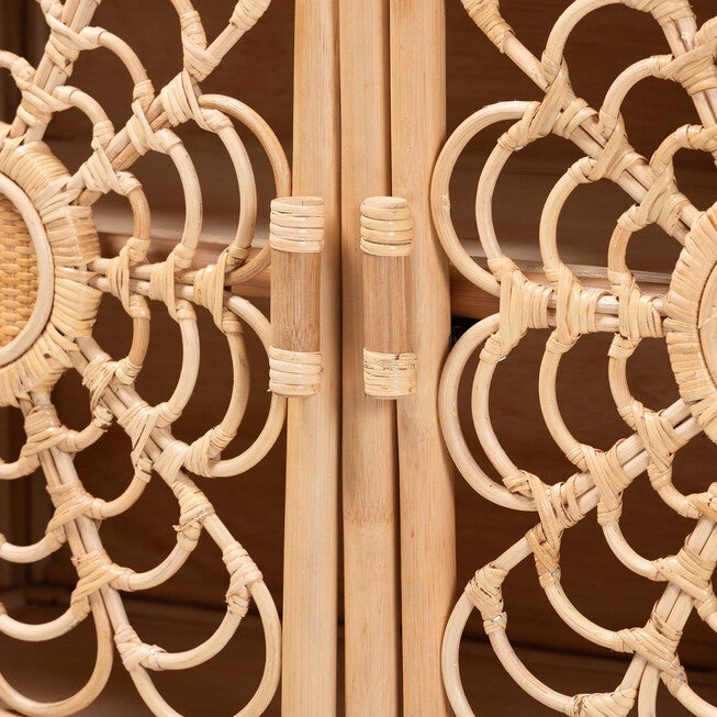 Acelin Natural Rattan Storage Cabinet - Handcrafted Boho Accent Console with Floral Woven Doors, NATURAL, alternate image number 6