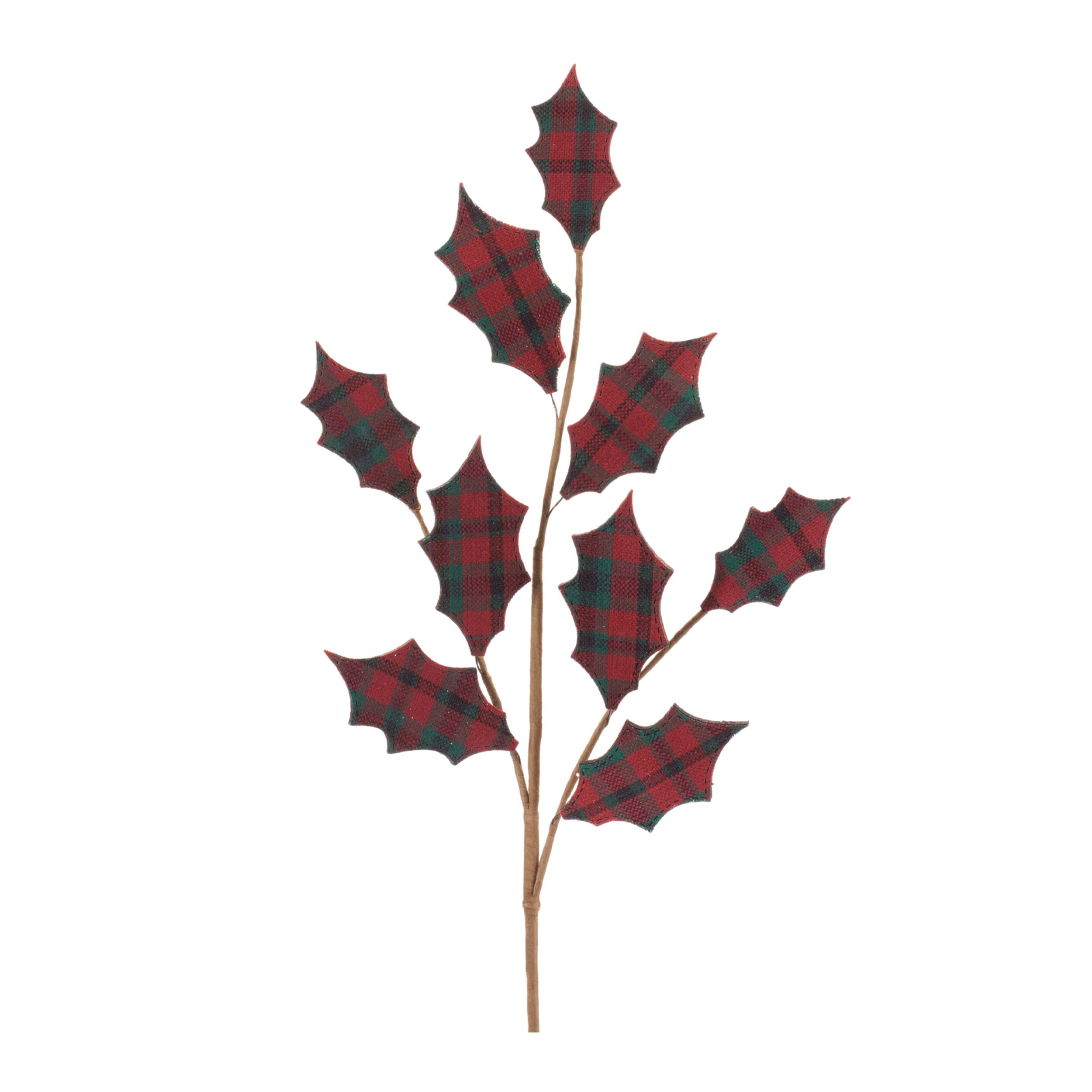 Plaid Holly Leaf Spray (Set of 4), RED GREEN, hi-res image number 0