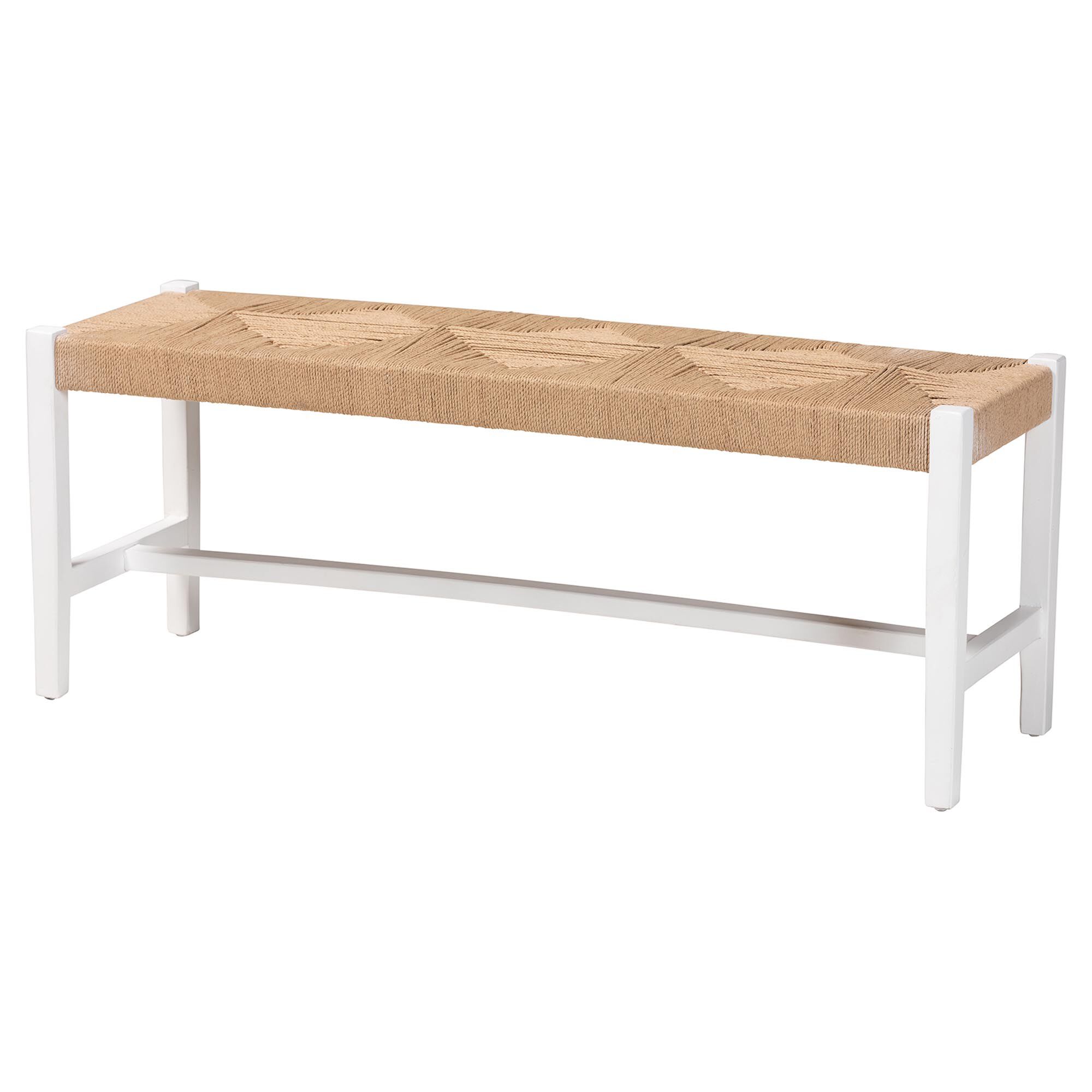 Prita Woven Paper Loom Bench with Mahogany Wood Frame, WHITE, alternate image number 1