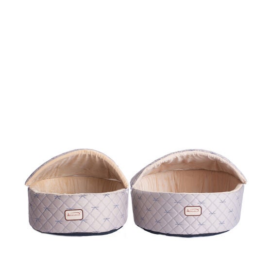 Cuddle Cave Cat Bed With Detachable & Collasible Zipper Top, Medium, Pale Silver and Beige, , alternate image number null