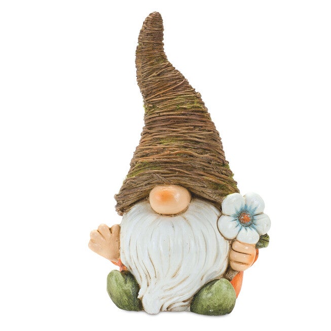 Distressed Garden Gnome Statue With Mushroom And Flower Accent (Set Of 2), , alternate image number null