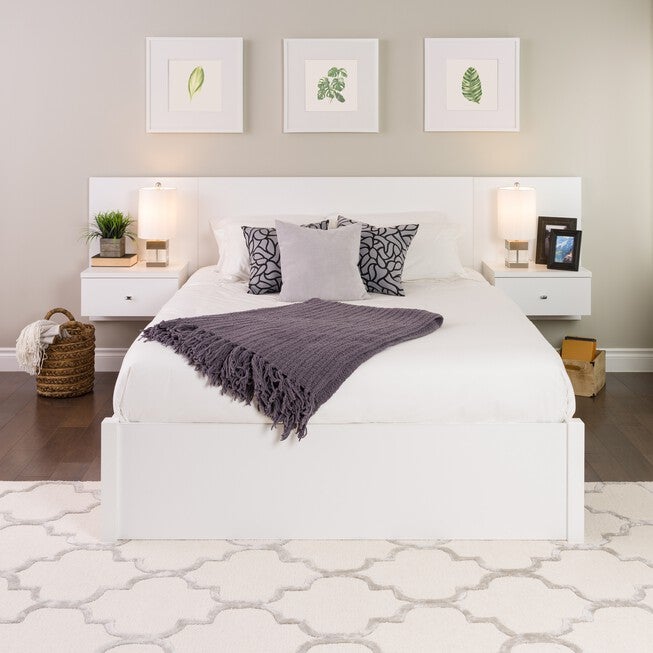 Floating Queen Headboard with Nightstands, White, , alternate image number 3