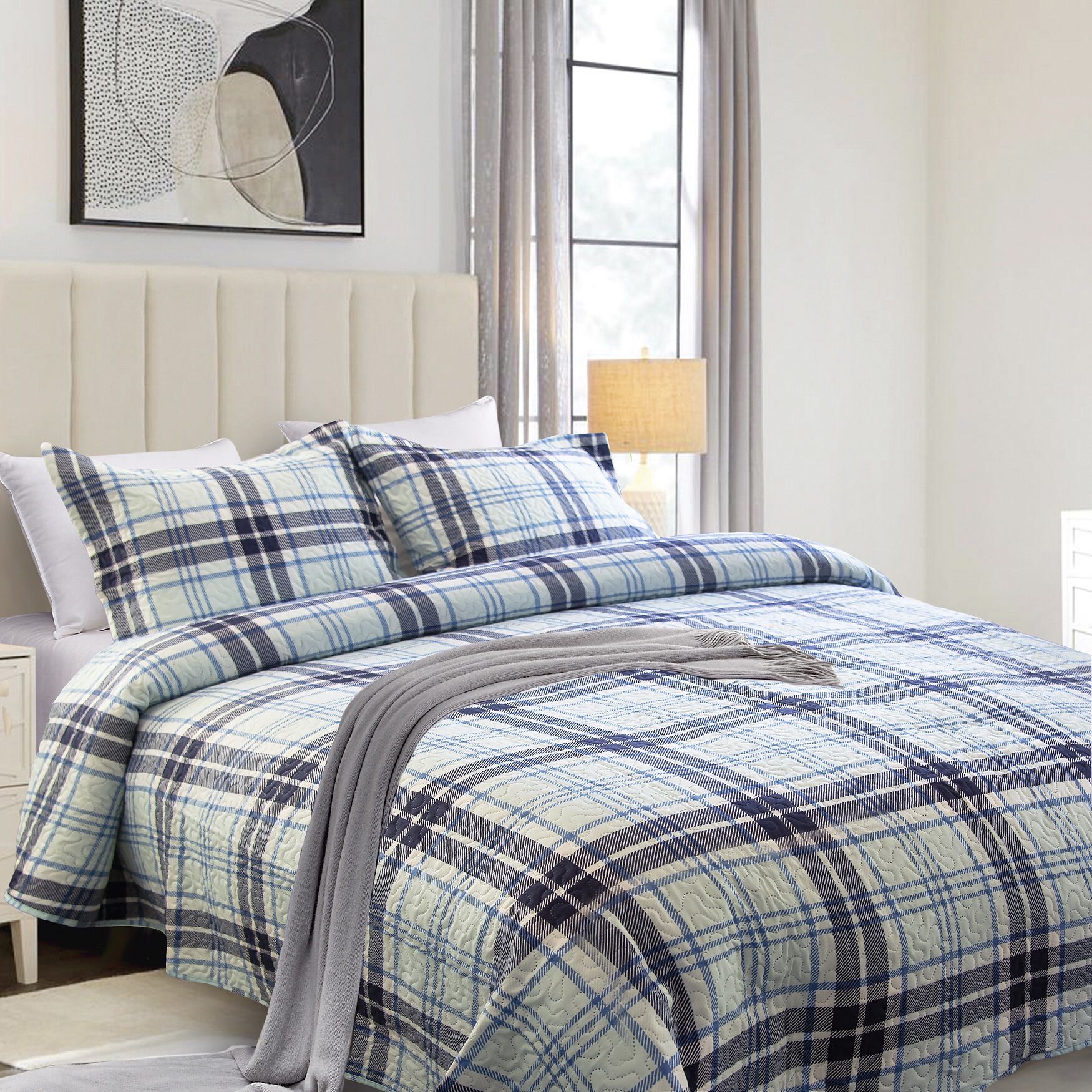 Blue Plaid Quilt Set, , on-hover image number 1