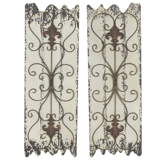 Set Of 2 White Wood Rustic Wall Décor, WHITE, hi-res image number null