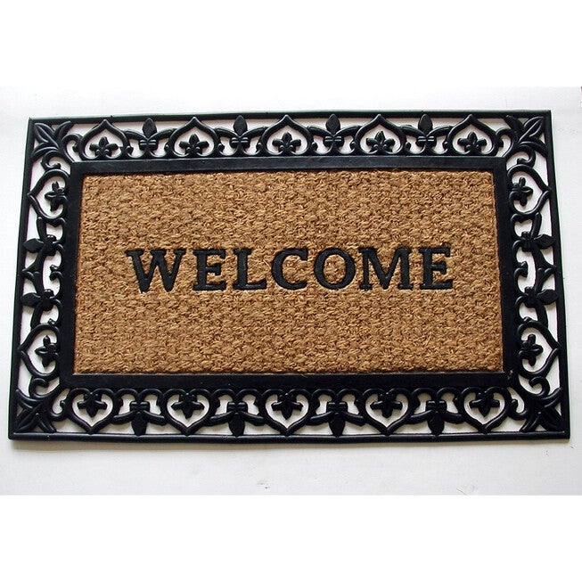Welcome With Scroll Coir Mat With Rubber Backing Floor Coverings, MULTI, hi-res image number null