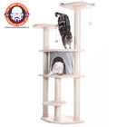64" Real Wood Cat Tree With Sractch Sisal Post, Soft-Side Playhouse, ALMOND, hi-res image number null