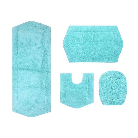 Waterford 4 Piece Set Bath Rug Collection With Lid Cover, TURQUOISE, hi-res image number null