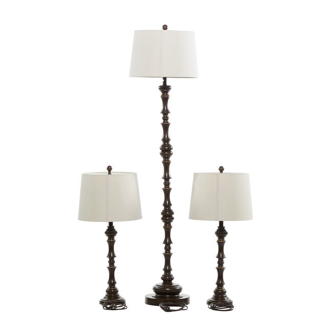 Set Of 3 Brown Polystone Traditional Floor Lamp, , on-hover image number 1