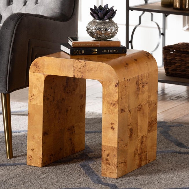 Revelle Modern and Contemporary Natural Light Mappa Real Burl Wood End Table, LIGHT MAPPA BURL, alternate image number 6