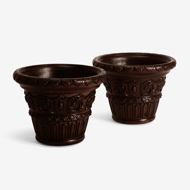 Set of 2 Small Romantic Planters, CHOCOLATE, hi-res image number null