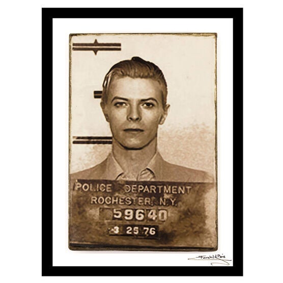 David Bowie Mugshot - White / Black - 14x18 Framed Print, WHITE BLACK, hi-res image number null
