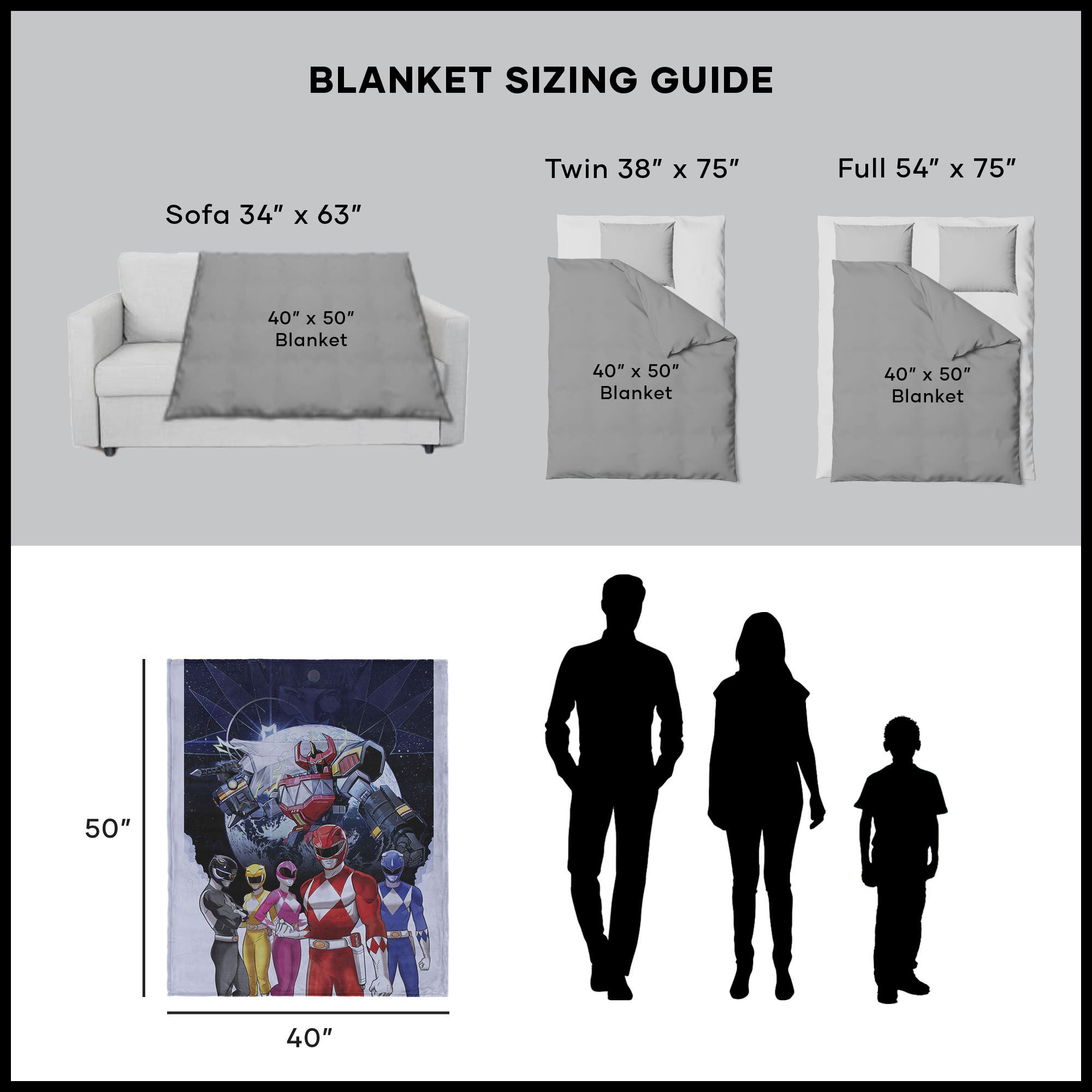 Hasbro Power Rangers Mighty Morphin Silk Touch Throw Blanket 40X50 Inches, BLACK, alternate image number 5