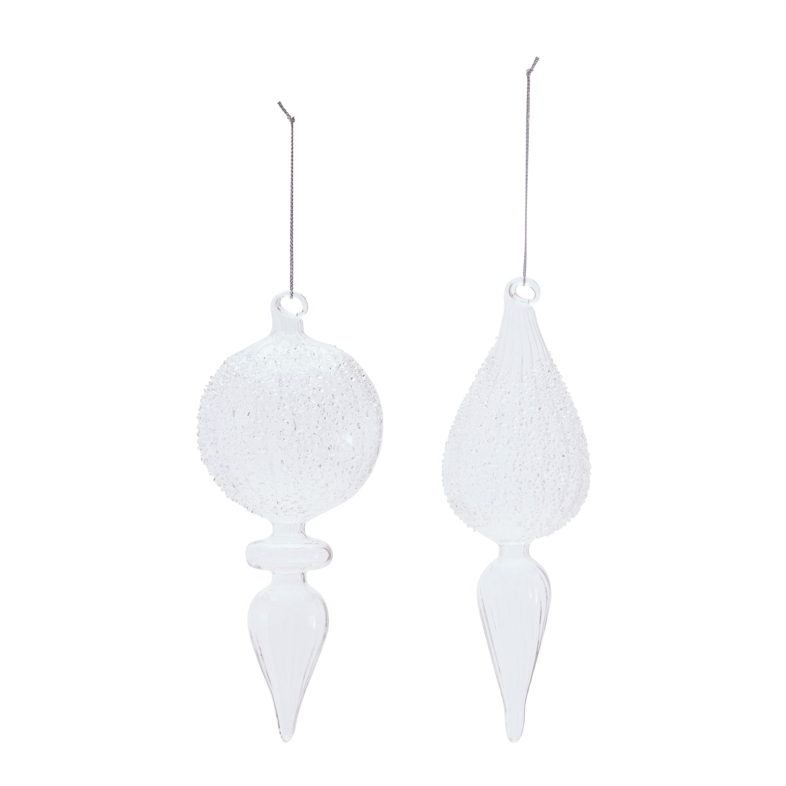 Frosted Textured Glass Finial Ornament (Set of 4), SILVER, alternate image number 1