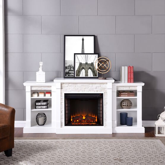 Gallatin Simulated Stone Electric, Southern Enterprises Tennyson Electric Fireplace With Bookcases
