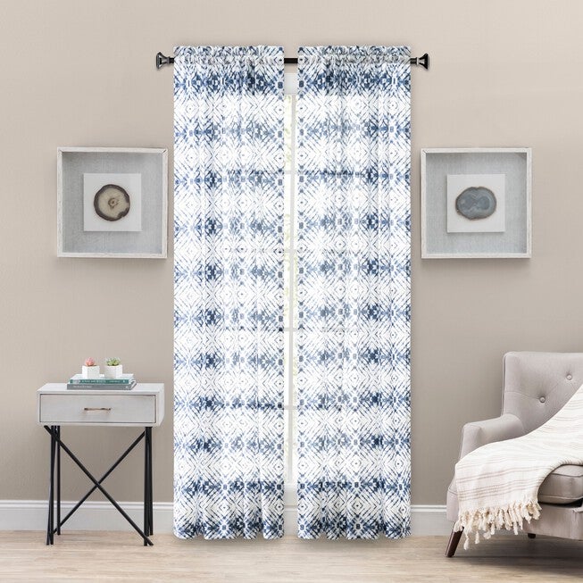 Shibori Curtain Tailored Panel, BLUE, hi-res image number null