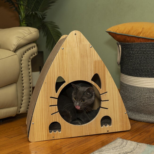 Armarkat Real Wood Medium Triangular Natural Solid Wood Cat Condo S2106 Cat House, , alternate image number 2