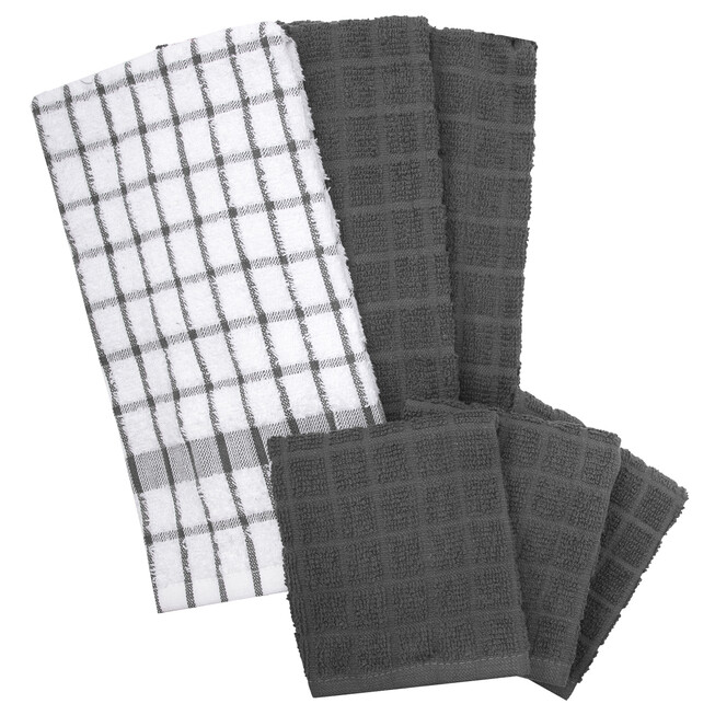 Terry Kitchen Towels And Dish Cloths, Set Of 6