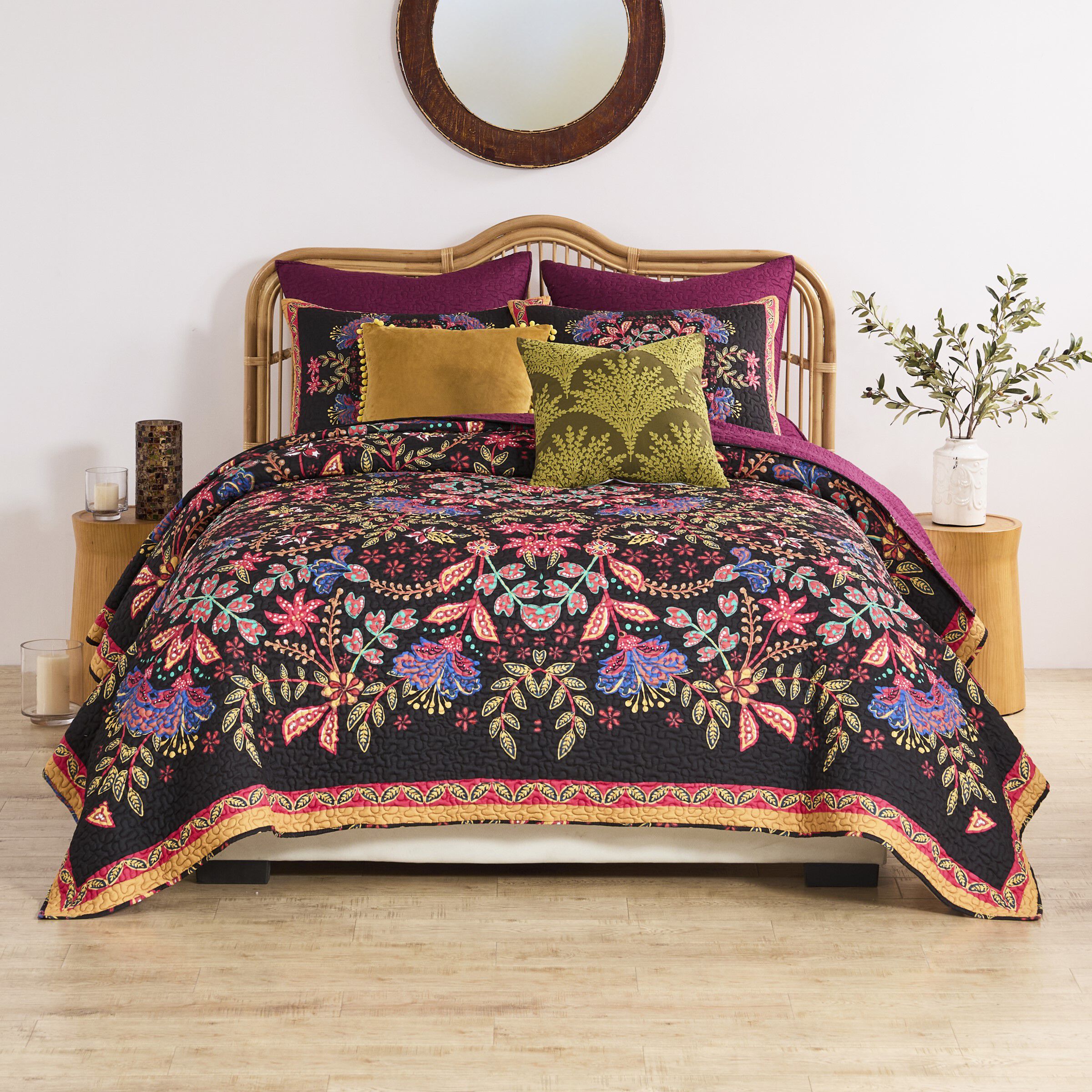 Jessa Ornate Botanical Finely Stitched Quilt Set, MIDNIGHT, alternate image number 2
