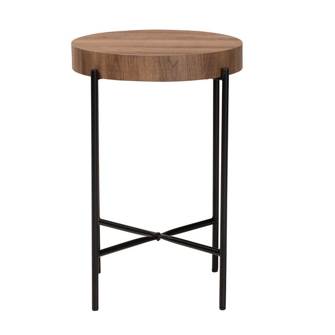 Savion Modern Industrial Walnut Brown Finished Wood And Black Metal End Table, , on-hover image number 1