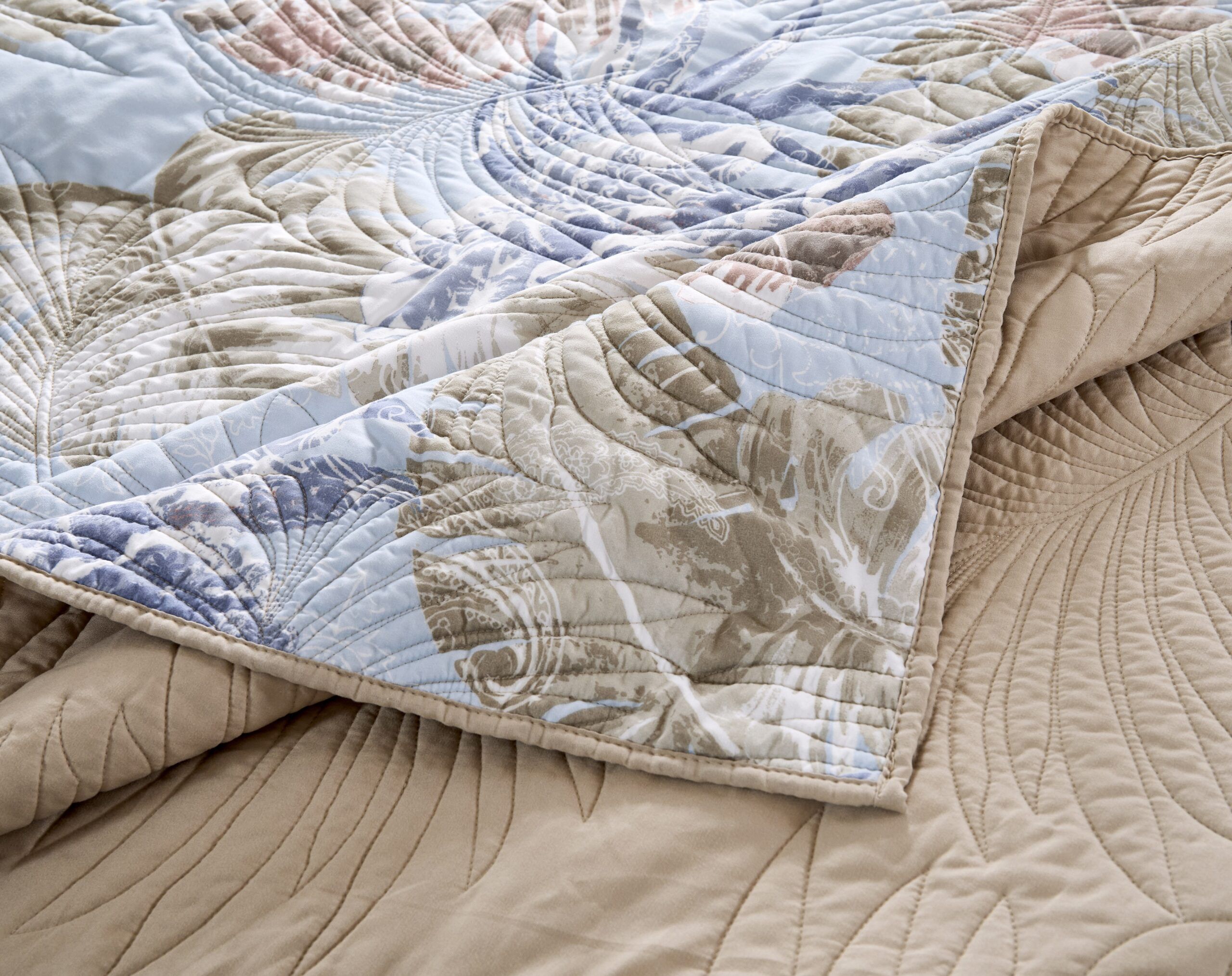 Tropics Mist Palm Leaf Quilted Throw Blanket, Mist, MIST, alternate image number 2