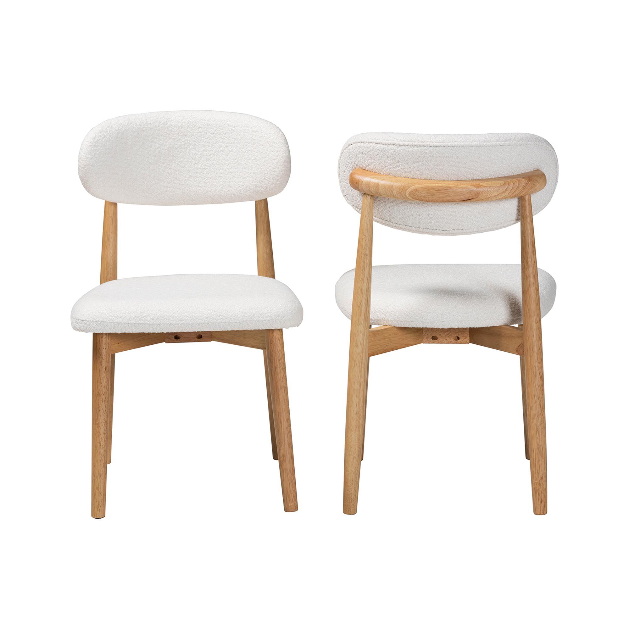 Wattsu Boucle Upholstered Dining Chair Set of 2- Mid-Century Modern Side Chair with Solid Wood Frame and Rounded Backrest, WHITE, alternate image number 2