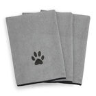 Embroidered Microfiber Pet Towel, Small, 3 Pieces, PAW SPA GREY, hi-res image number null