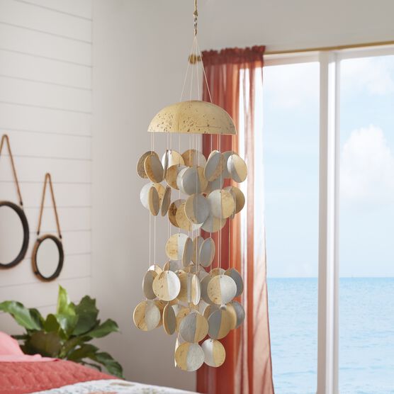 Silver Coconut Shells Coastal Windchime, SILVER, hi-res image number null