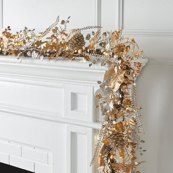 Pre-Lit Gold & Silver Garland, GOLD SILVER LIGHTS