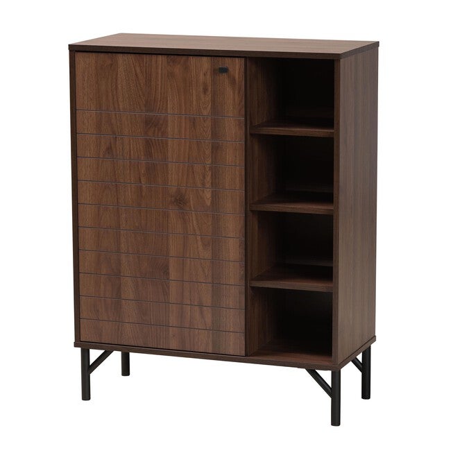 Josette Mid-Century Modern Transitional Walnut Brown Finished Wood 1-Door Shoe Cabinet, WALNUT BROWN, hi-res image number 0