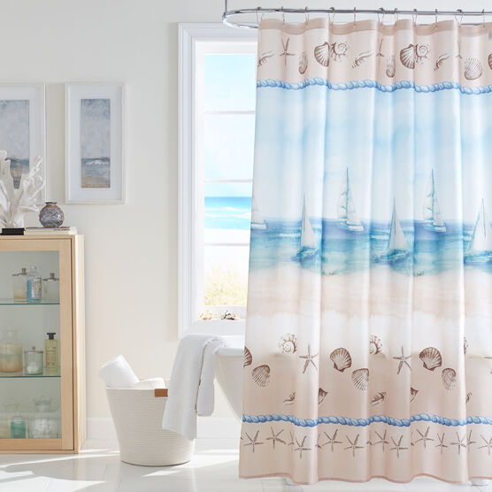 Caribbean Joe 14 Pc Shower Curtain Set, Beach Themed Shower Curtain Sets