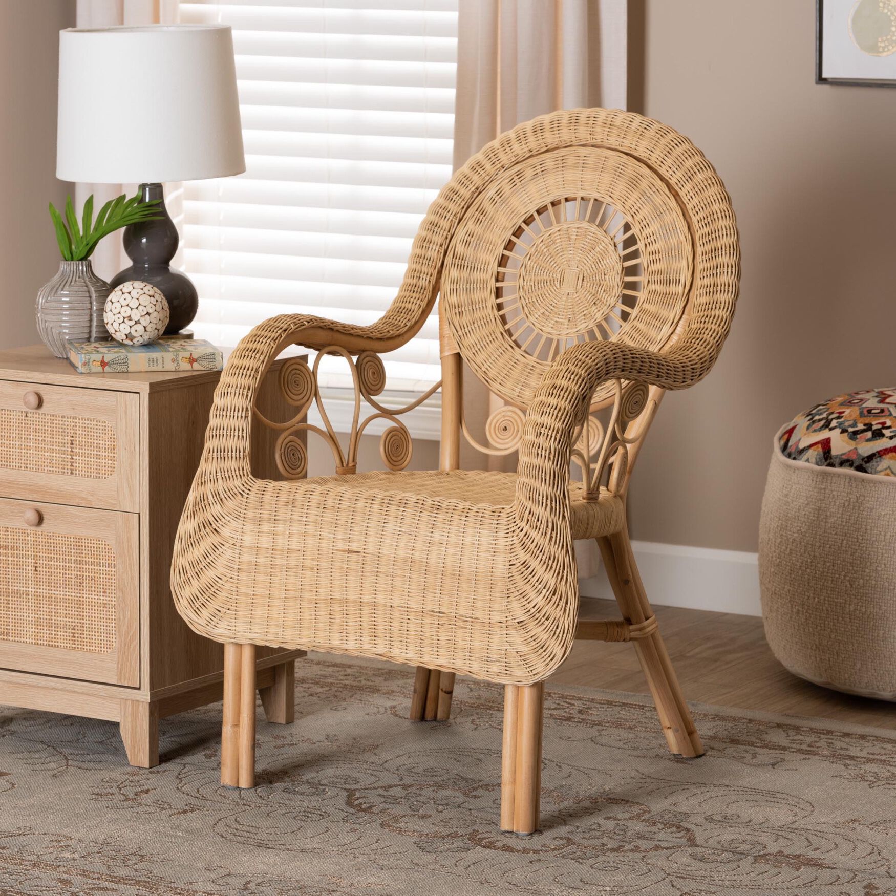 Putri Modern Bohemian Natural Rattan Arm Chair, , alternate image number 7