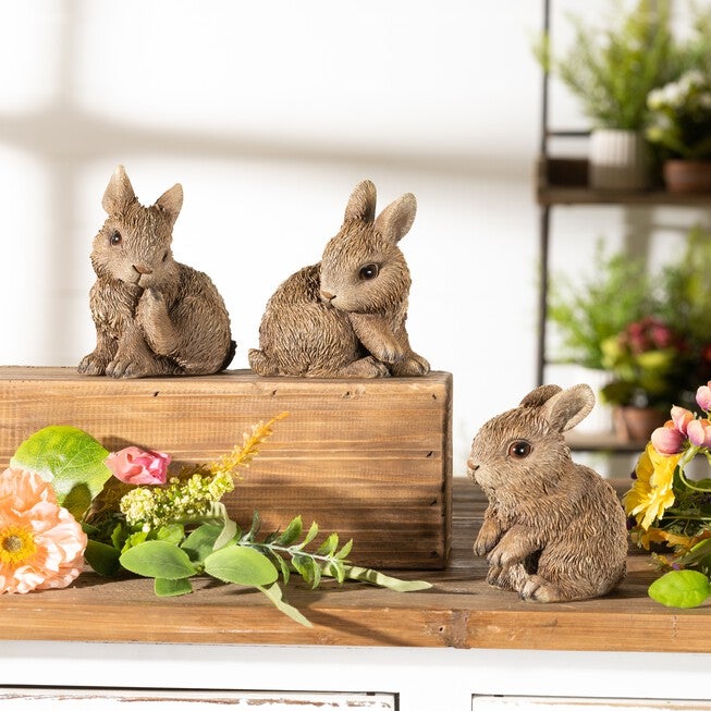Mini Garden Bunny Rabbit Figurine (Set of 3), BROWN, alternate image number null