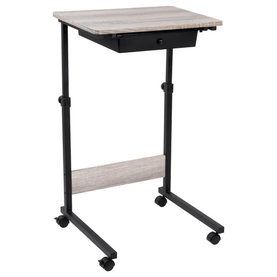 Rolling Table Adjustable Height, Matte Black with Wood Grain Laminate Top, , alternate image number null