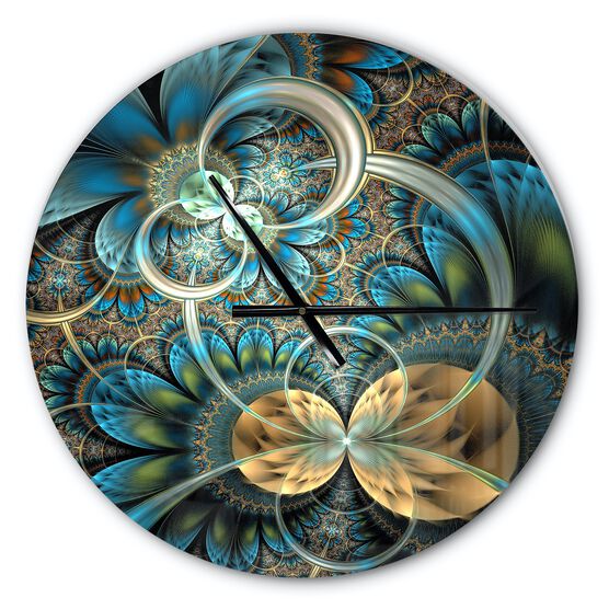 Symmetrical Blue Gold Fractal Flower Modern Wall Clock, , alternate image number null