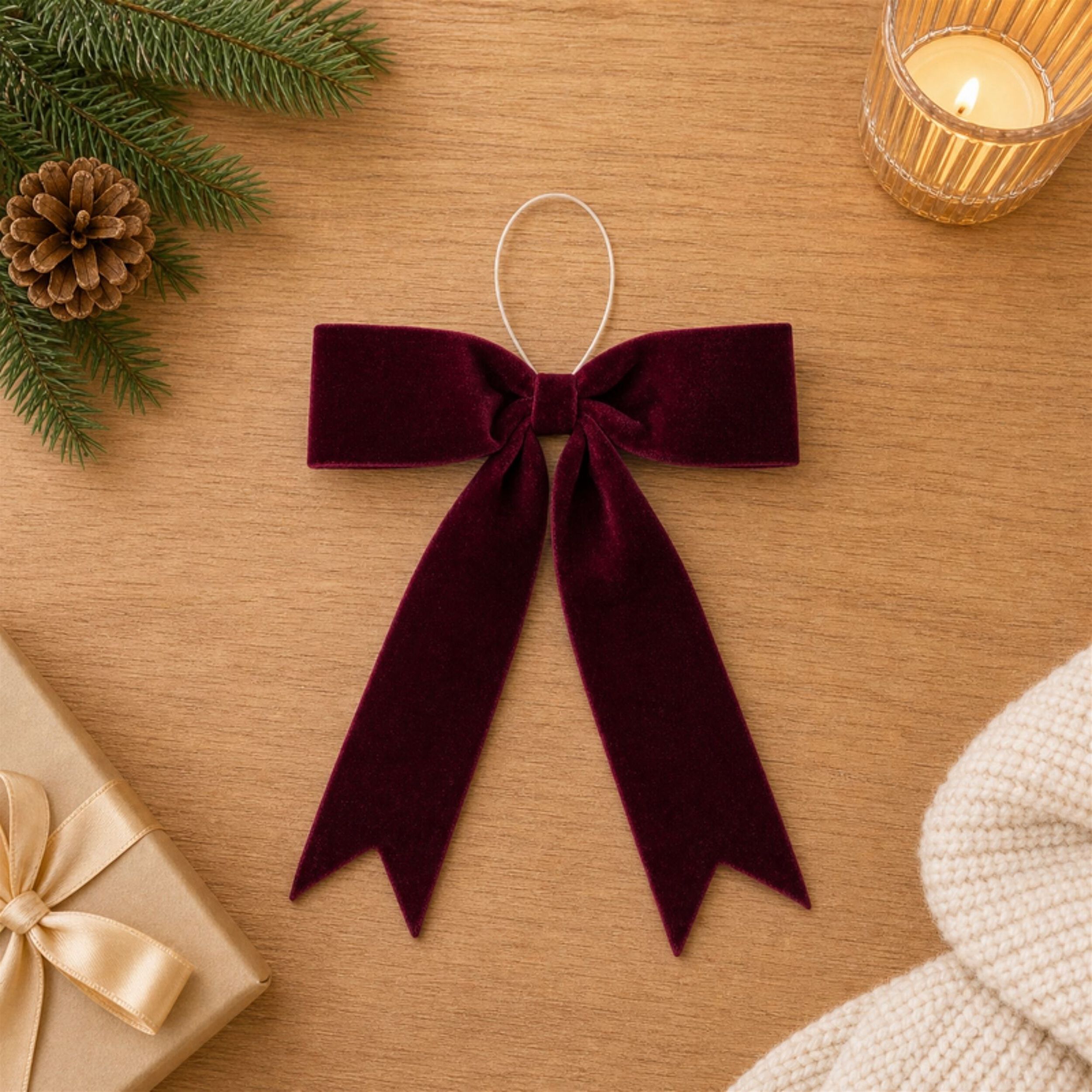 Burgandy Red Holiday Bow (Set of 2), RED, alternate image number 1