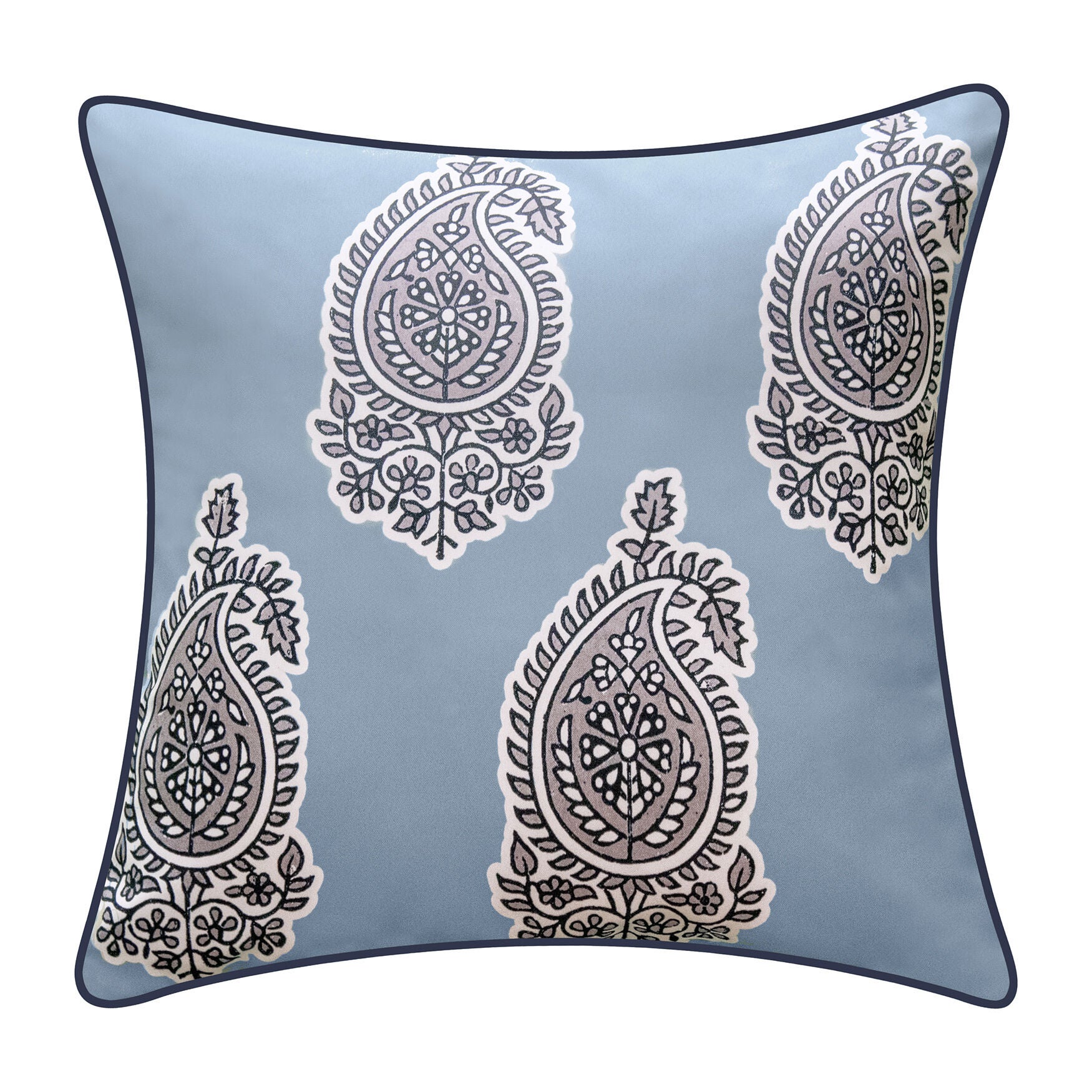 Indoor/Outdoor Reversible Jaipur Print Decorative Throw Pillow 18X18, Turq/Leaf, CAPRI NAVY, hi-res image number 0