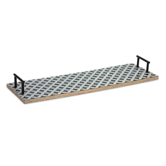 Tray (Set of 2) 24 inchesL x 8.25 inchesW x 2.75 inchesH Mango Wood/Iron, BLUE/WHITE, alternate image number null