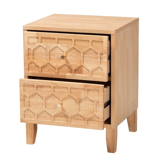 Hosea Japandi Carved Honeycomb Natural 2-Drawer Nightstand, NATURAL, alternate image number null