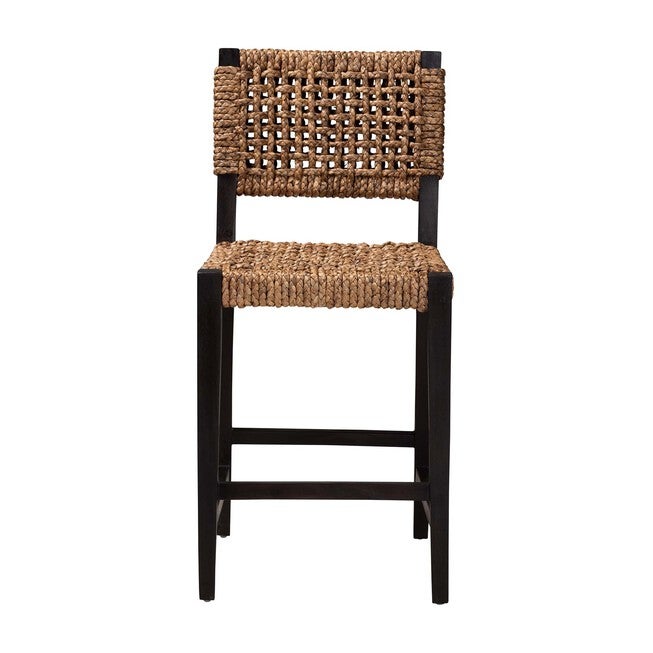 Alise Modern Bohemian Dark Brown Mahogany Wood And Seagrass Counter Stool, , on-hover image number null