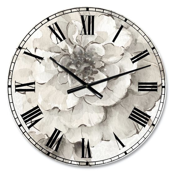 Indigold Grey Peonies I Traditional Wall Clock, , alternate image number null