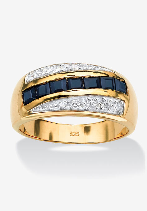 Men's Gold over Sterling Silver Sapphire and Cubic Zirconia Ring, SAPPHIRE, hi-res image number null
