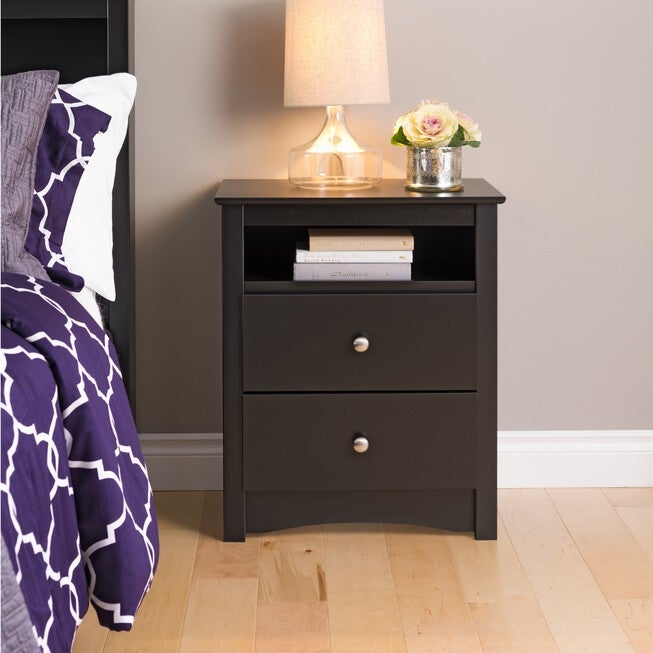 Sonoma Tall 2-Drawer Nightstand with Open Shelf, Black, BLACK, hi-res image number null