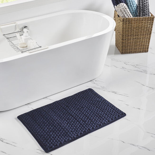 Alma Collection 25% Cotton & 75% Polyester 17 inches X 24 inches Rectangle Bath Rug, NAVY, hi-res image number 0