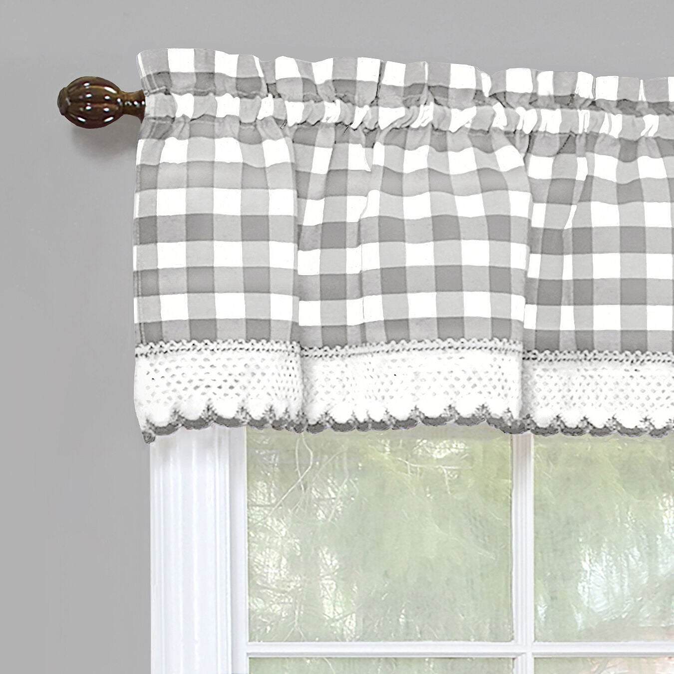 Buffalo Check Window Curtain Valance, GREY, alternate image number 2