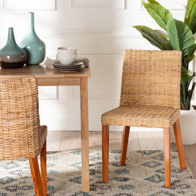 Rowen Bohemian Light Honey Kubu Rattan And Mahogany Wood Dining Chair, , alternate image number 6