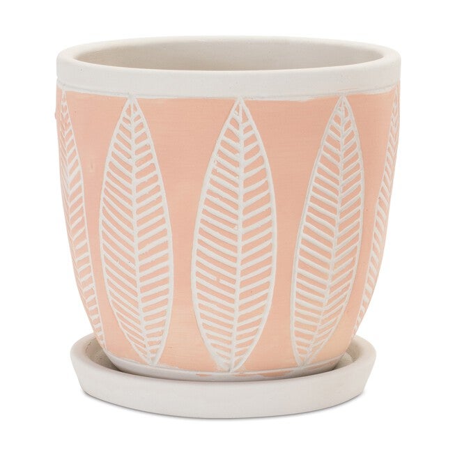 Stone Planter with Plate (Set of 2), WHITE/PINK, alternate image number null